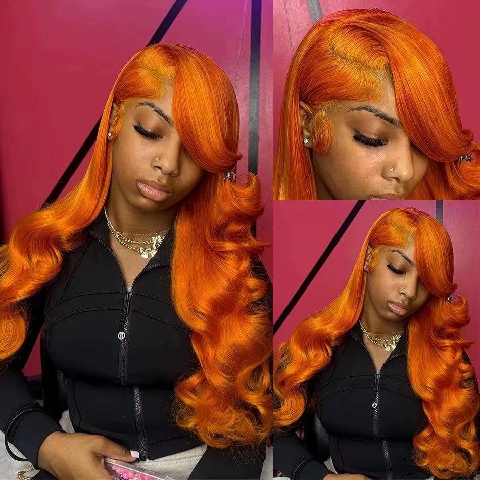 30 36 Inch Ginger Body Wave Human Hair Colored Wigs 13X6 Hd Lace Frontal Wig 13X4 Preplucked Lace Front Wigs For Women