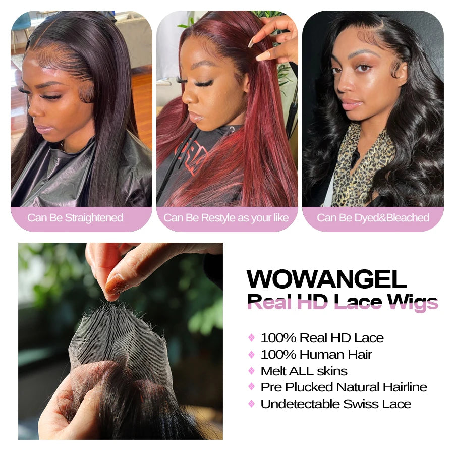 WOWANGEL HD Lace Frontal Wigs 13x4 Lace Frontal Human Hair Wig Melt Skins 250% Full Frontal Wigs Silky Straight Wigs For Woman