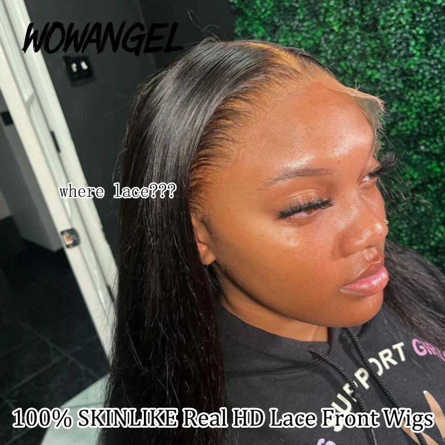 Wow Angel HD Full Frontal Wigs 36inch Straight Melt Skins 13x6 HD Lace Front Human Hair Wigs Virgin Hair Pre Plucked Glueless