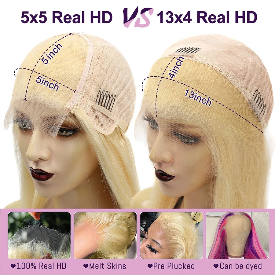 32inch 250% 13x6 HD Lace Frontal Wigs Melt Skins Natural Scalp 613 Blonde Body Wave Wig HD Lace Closure Human Hair Wigs Glueless