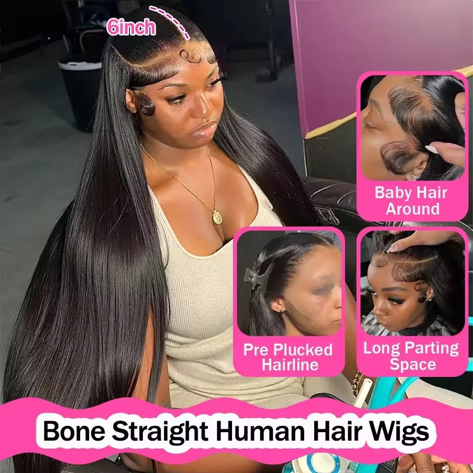 300% Density 36 Inch Bone Straight Vietnamese Human Hair Wig For Women 13x4 Hd Transparent Lace Frontal Wig Remy Hair Preplucked
