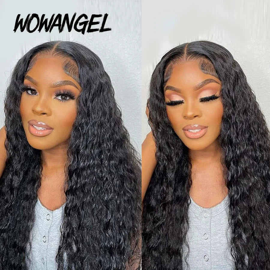 Wow Angel Glueless HD Lace Closure 7x7/6X6/5x5 Closure Water Wave Pre Plucked Natural Hairline Human Hair Curly Wigs For Women