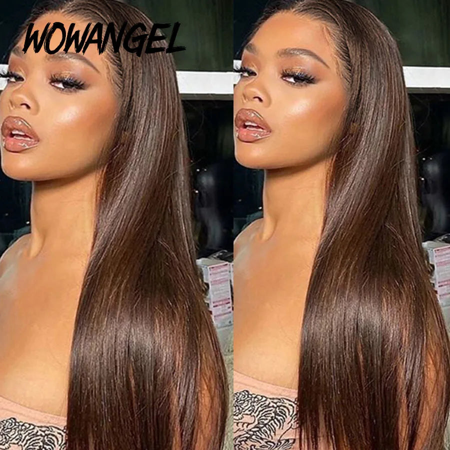 Wow Angel Chocolate Brown Colored 13x6 HD Lace Front Wig Straight Wigs Glueless Human Hair Wig Weargo Wig Melt Skin For Woman