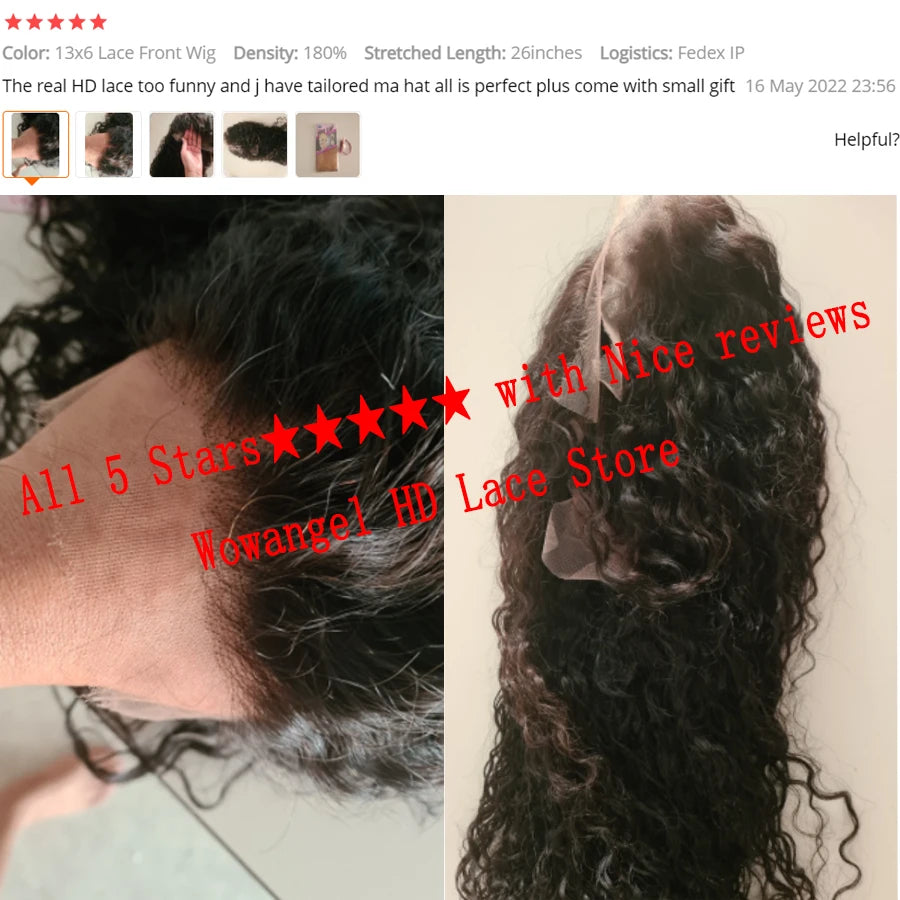 Wow Angel HD Lace Frontal Wigs 250% 13X6 Lace Front Wigs Water Wave HD Lace Closure Curly Wig Full Lace Human Hair Wig For Woman