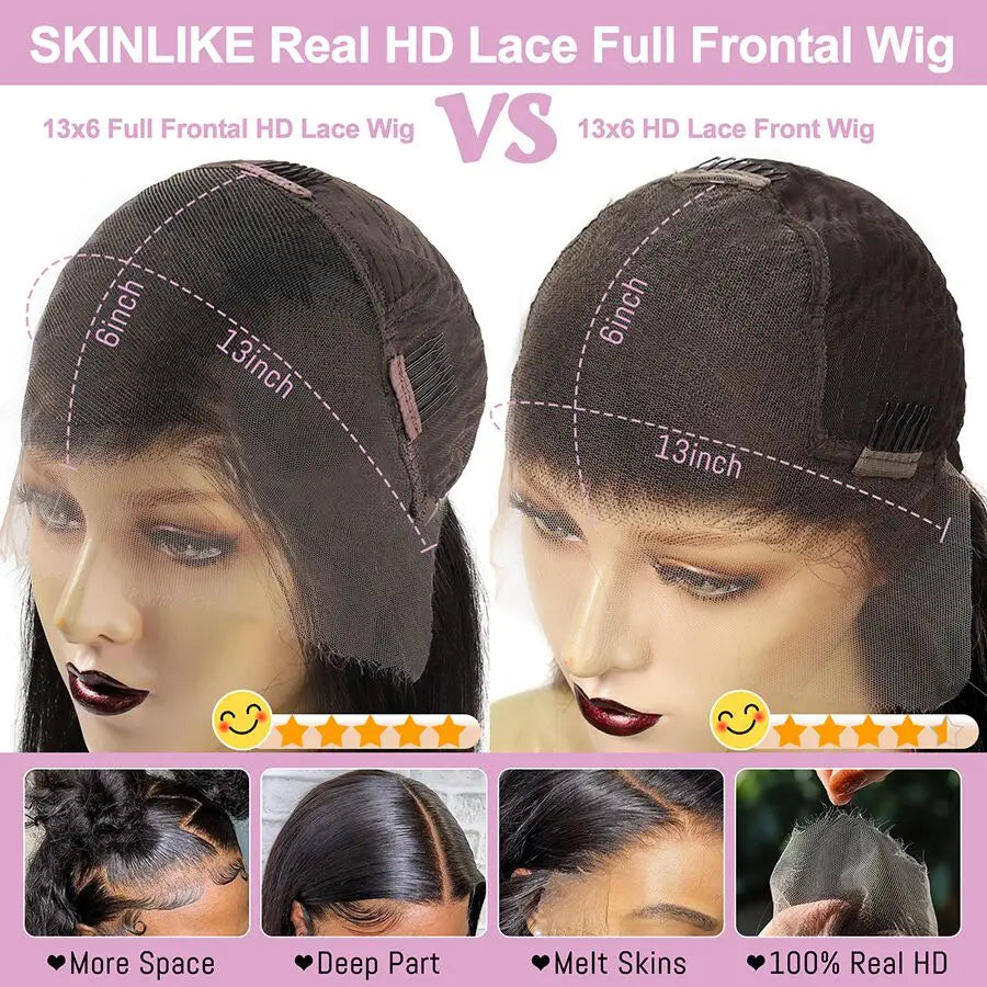 Wow Angel HD Full Frontal Wigs 36inch Straight Melt Skins 13x6 HD Lace Front Human Hair Wigs Virgin Hair Pre Plucked Glueless