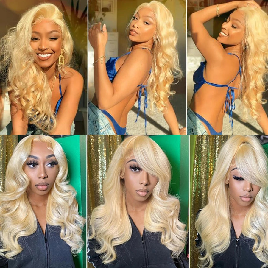 32inch 250% 13x6 HD Lace Frontal Wigs Melt Skins Natural Scalp 613 Blonde Body Wave Wig HD Lace Closure Human Hair Wigs Glueless