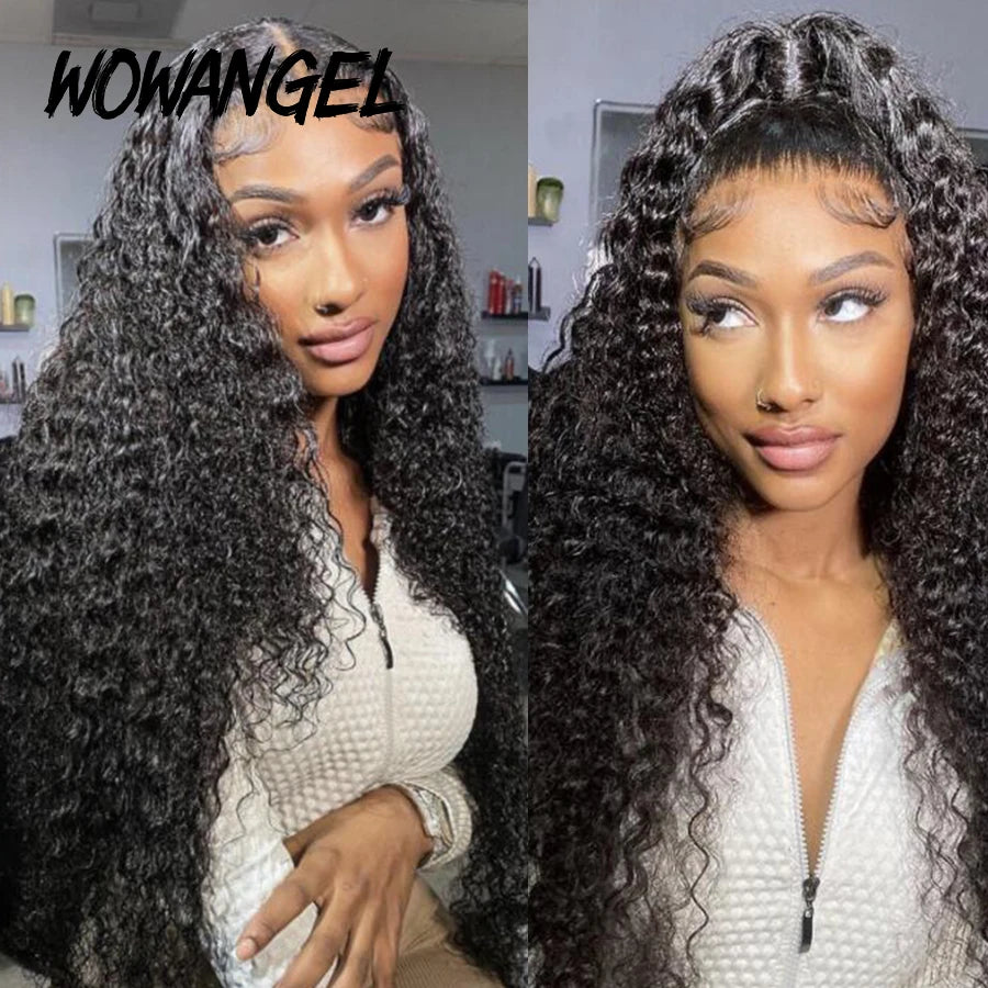 Wow Angel Glueless HD Lace Closure 7x7/6X6/5x5 Closure Water Wave Pre Plucked Natural Hairline Human Hair Curly Wigs For Women
