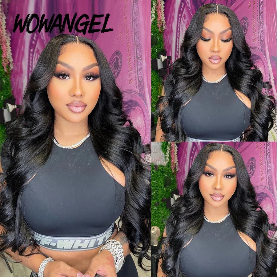 Wow Angel Glueless 250% Real HD Lace Closure Wigs 5X5 HD Closure Wig Wear & Go Body Wave Pre Plucked Human Hair Wigs For Women