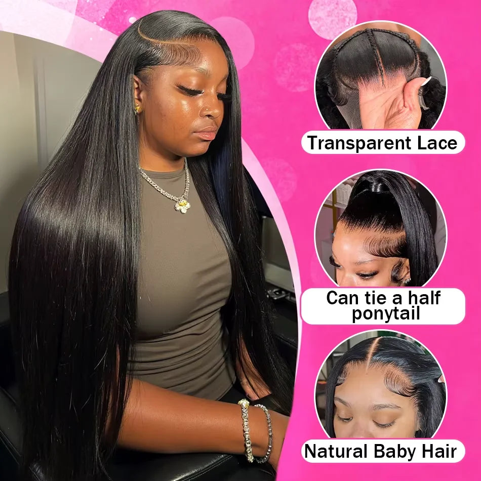 300% Density 36 Inch Bone Straight Vietnamese Human Hair Wig For Women 13x4 Hd Transparent Lace Frontal Wig Remy Hair Preplucked