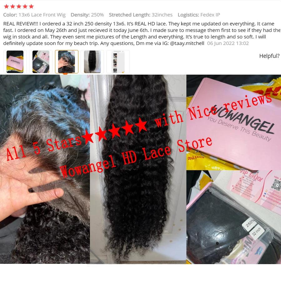 Wow Angel HD Lace Frontal Wigs 250% 13X6 Lace Front Wigs Water Wave HD Lace Closure Curly Wig Full Lace Human Hair Wig For Woman