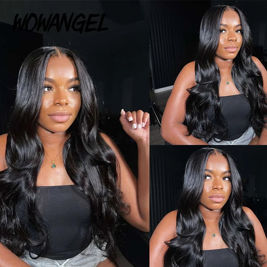 Wow Angel Glueless 250% Real HD Lace Closure Wigs 5X5 HD Closure Wig Wear & Go Body Wave Pre Plucked Human Hair Wigs For Women
