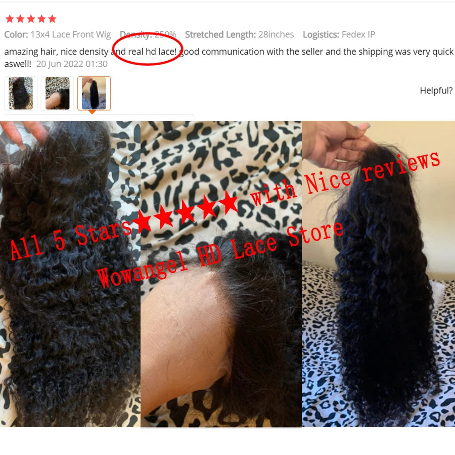 Wow Angel HD Lace Frontal Wigs 250% 13X6 Lace Front Wigs Water Wave HD Lace Closure Curly Wig Full Lace Human Hair Wig For Woman