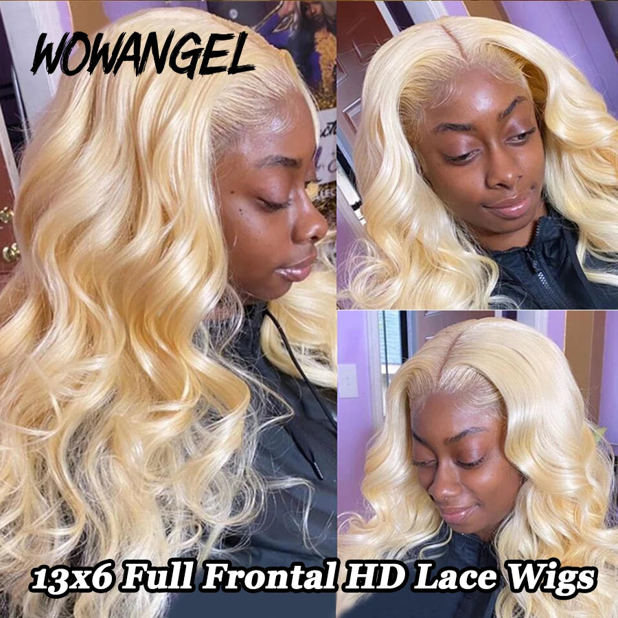 32inch 250% 13x6 HD Lace Frontal Wigs Melt Skins Natural Scalp 613 Blonde Body Wave Wig HD Lace Closure Human Hair Wigs Glueless