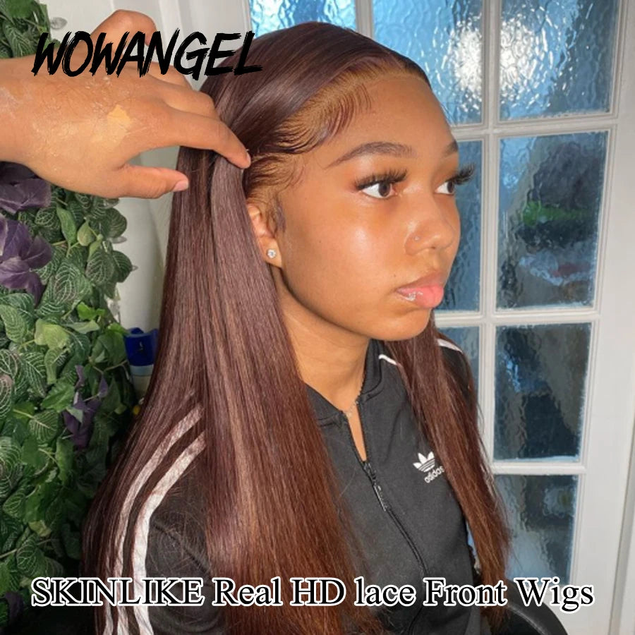 Wow Angel Chocolate Brown Colored 13x6 HD Lace Front Wig Straight Wigs Glueless Human Hair Wig Weargo Wig Melt Skin For Woman