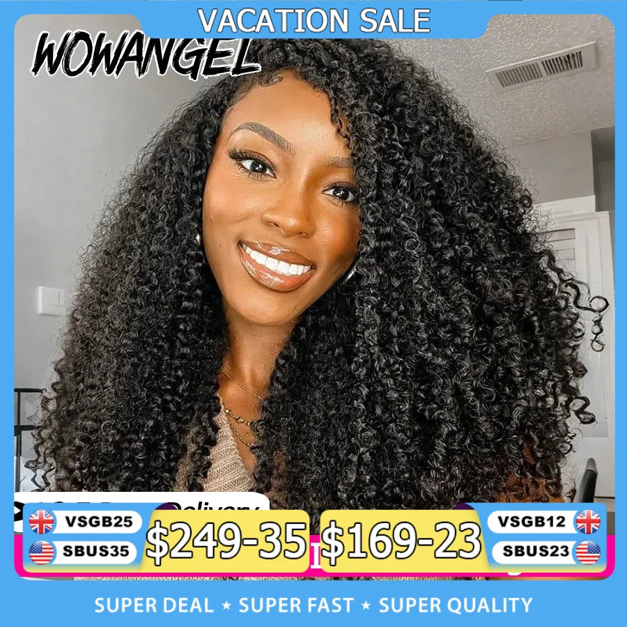 Kinky Curly Half Wig Human Hair Wear&Go Glueless Wigs Curly 3 In 1 Flip Over Wigs With Drawstring Headband Wig Beginner Friendly