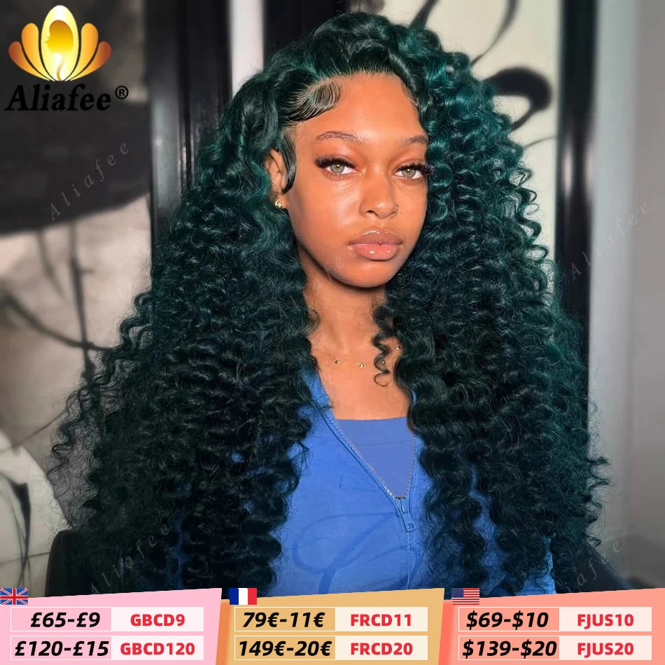 Dark Green Loose Curly Wigs 200 Density 13x6 Hd Lace Frontal Wigs Brazilian Deep Wave Curly Human Hair Wigs Pre Plucked Wig