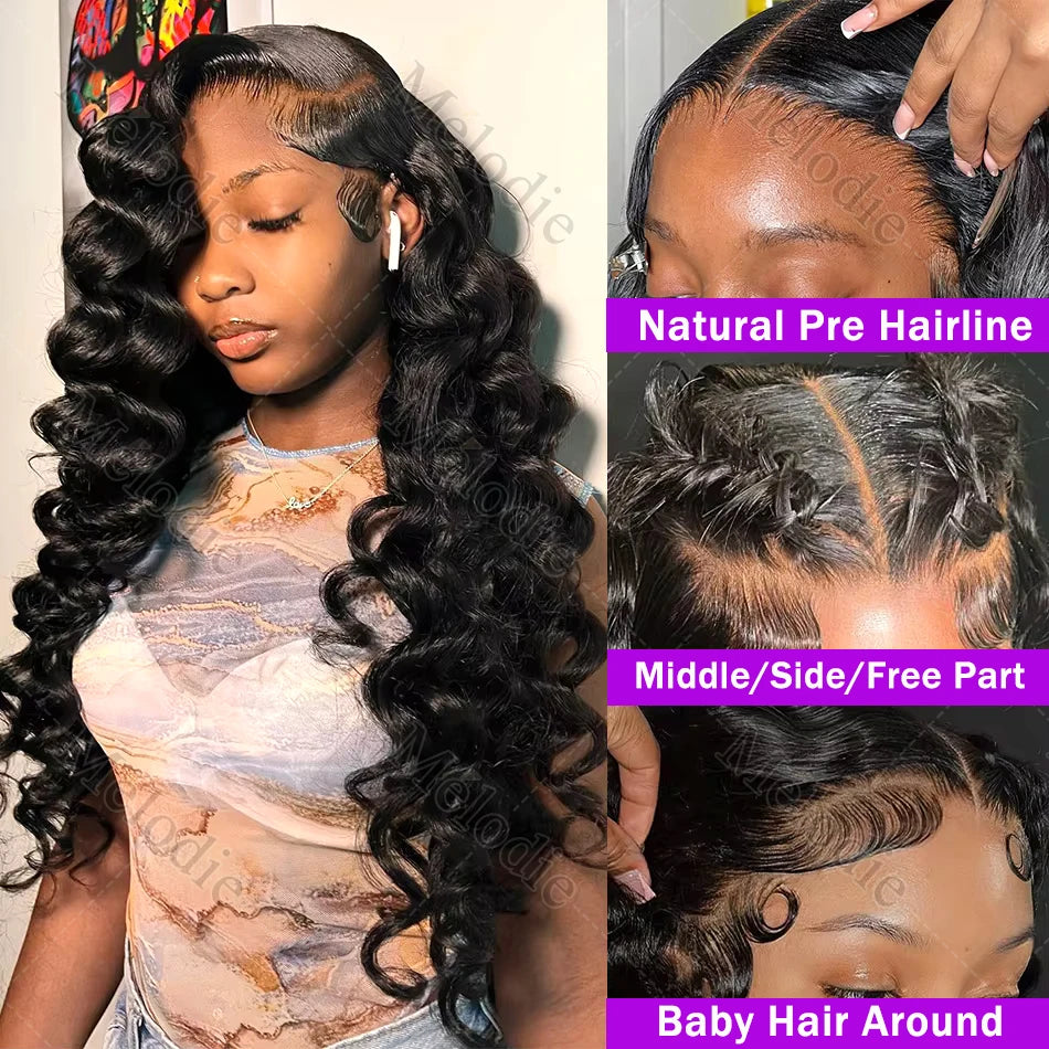 Melodie 40 Inch Loose Wave 13x6 HD Lace Frontal Wig Raw Hair Brazilian Deep Wave Curly Wigs Human Hair Preplucked For Women