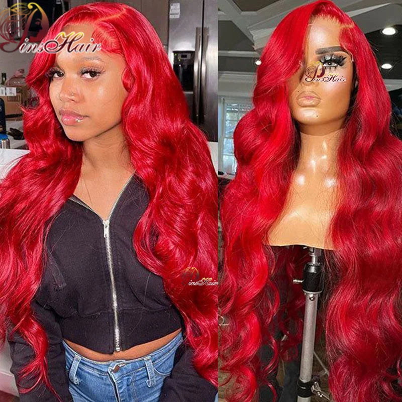 99J Colored 13X6 Transparent Lace Front Human Hair Wigs Pre Plucked Body Wave Lace Front Wig Red Burgundy HD Lace Frontal Wig