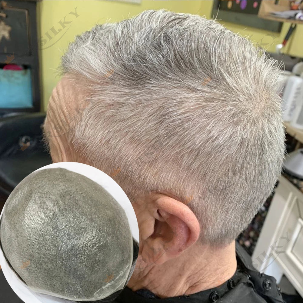 80%Density Old Man 1B80 Blonde Undetectable 0.02mm Ultra Thin Skin Vloop Men's Toupee Natural Hairline Microskin Hair System