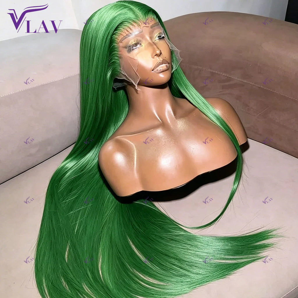 Green Color Silky Straight 13×4/13×6/360 HD Transparent Lace Frontal Wigs Preplucked For Women Glueless Wigs Human Hair