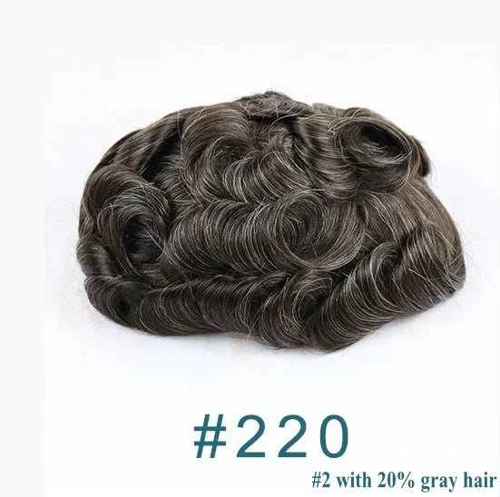 Natural Hairline 0.02mm Super Thin Skin 80-90%Density Invisible Men Toupee Light Brown Grey 1B80 Human Hair Capillary Prosthesis