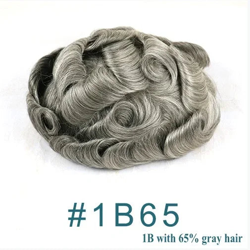Natural Hairline 0.02mm Super Thin Skin 80-90%Density Invisible Men Toupee Light Brown Grey 1B80 Human Hair Capillary Prosthesis
