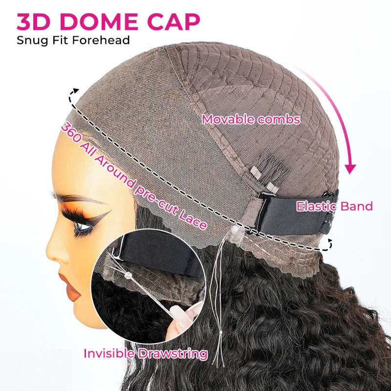 ISEE 360 Kinky Curly Wear Go Glueless Wig With Invisi Draw-strings Pre-Cut Lace Wear Go Wigs Pre-Bleached Knots  Human Hair Wig