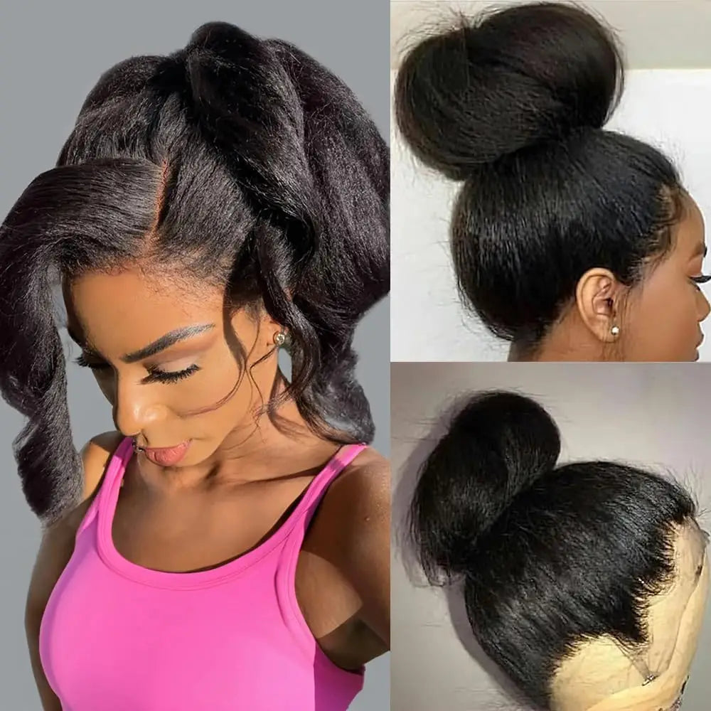 Kinky Straight Invisible Strap 360 Full Lace Glueless Wig Human Hair Pre Cut HD 360 Lace Front Wig Human Hair Wigs Drawstring