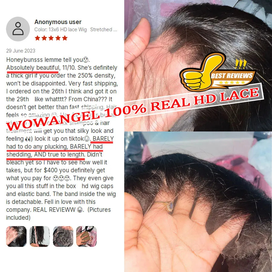 Wowangel 13x6 Full Lace Frontal Wig HD Lace Frontal Wigs Body Wave Human Hair Wigs 250% HD Lace Closure Wigs Melt Skins Glueless