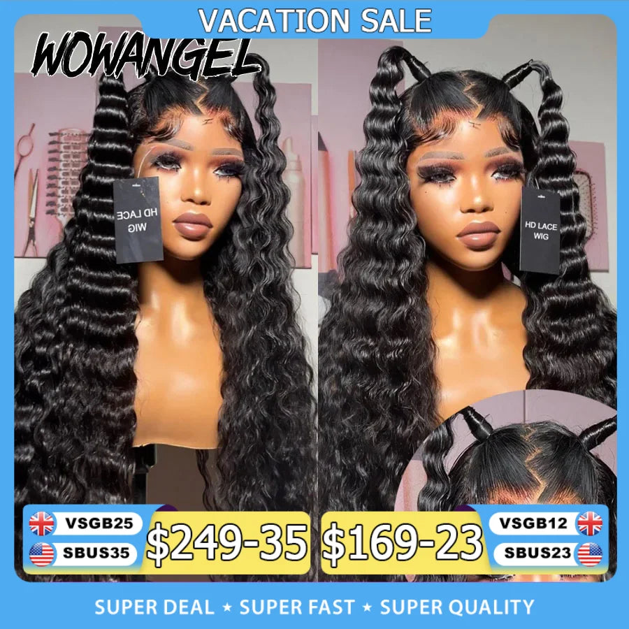 Wowangel 13x6 HD Lace Frontal Wig Loose Deep Wave Wigs Melt Skin 34inch HD Lace Front Human Hair Wig Brazilian Hair Pre Plucked
