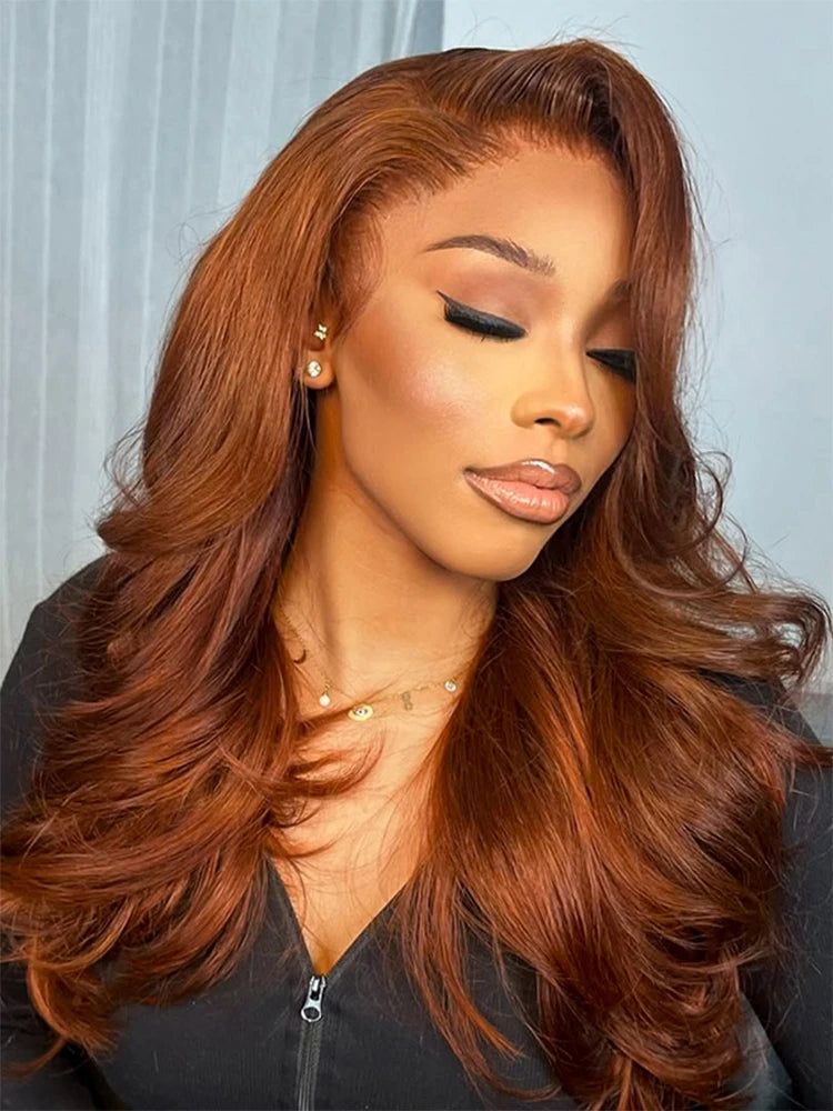 Alipearl Hair Big Wavy Ginger Colored Wig Layered Hair Side Part Redhead 13x4 Lace Front Wig Human Hair For Black Women