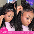 4C Kinky Edges Invisible Strap 360 HD Lace Wigs Human Hair Deep Curly 360 Full Lace Frontal Glueless Wigs with Curly Baby Hair
