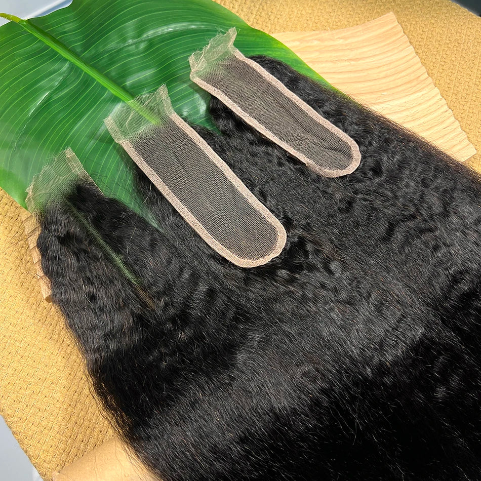 2x6 HD Lace Closure Kinky Straight Human Hair Preplucked Bleached Knots Invisible Lace Natural Color 100% Unprocessed Raw Hair