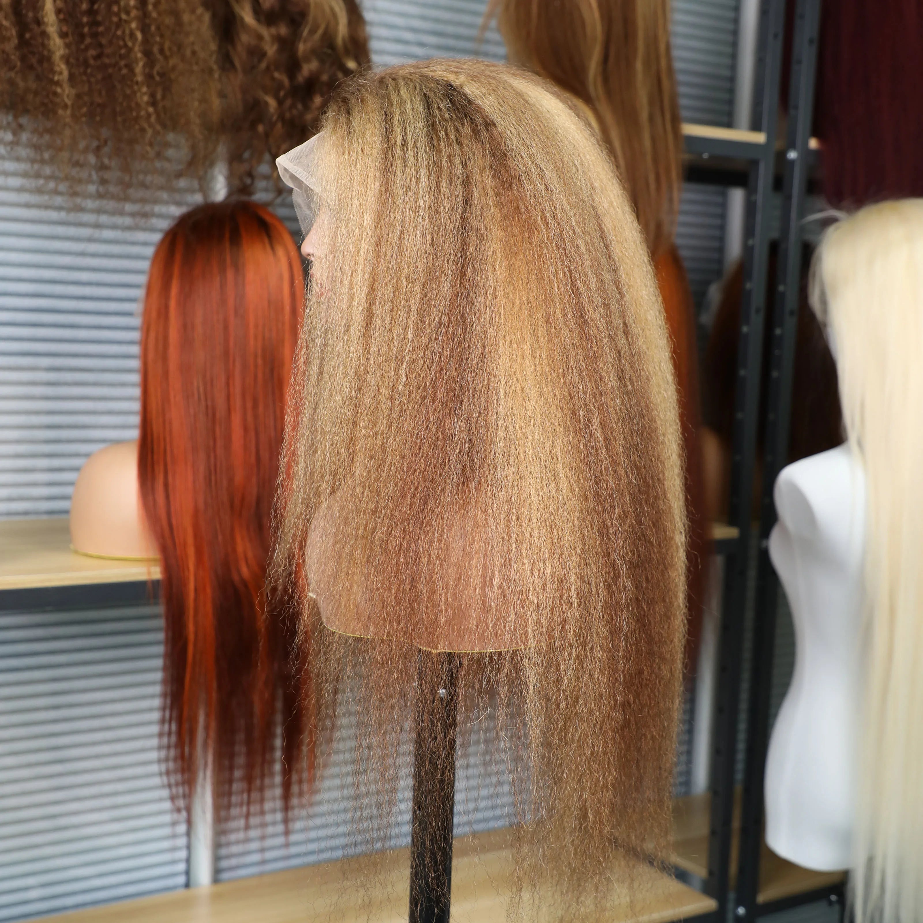 200% Highlight 4/27 Kinky Straight 13x6 HD Lace Frontal Human Hair Wig Indian Yaki Straight Brown Blonde Piano Colored Remy Wigs