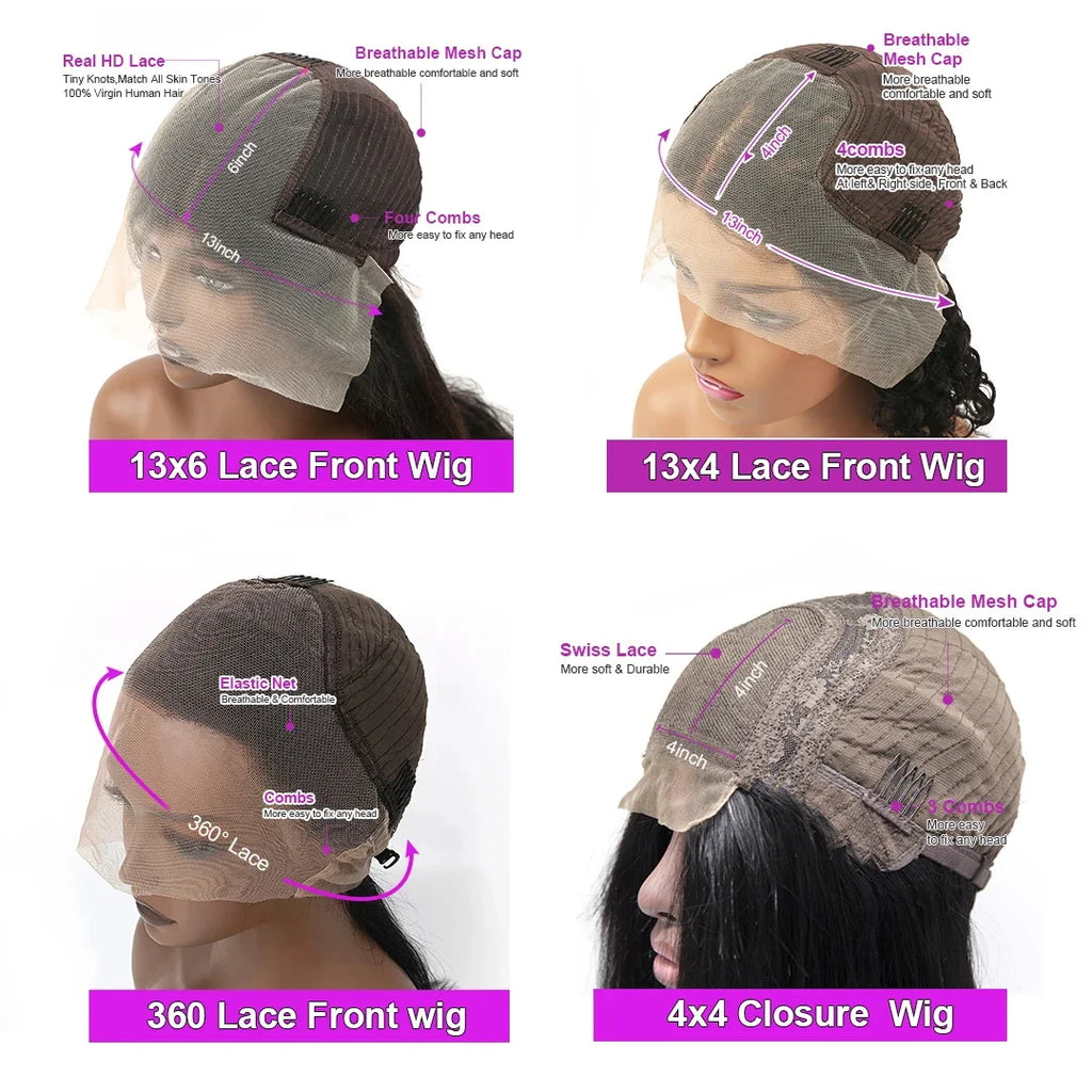 100% Human Hair Brazilian Deep Wave 300% Density 40 Inch Wigs Loose Water Wave Lace Front Wig 4x4 13x6 HD Lace Human Hair Wig
