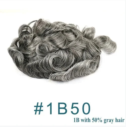 Natural Hairline 0.02mm Super Thin Skin 80-90%Density Invisible Men Toupee Light Brown Grey 1B80 Human Hair Capillary Prosthesis
