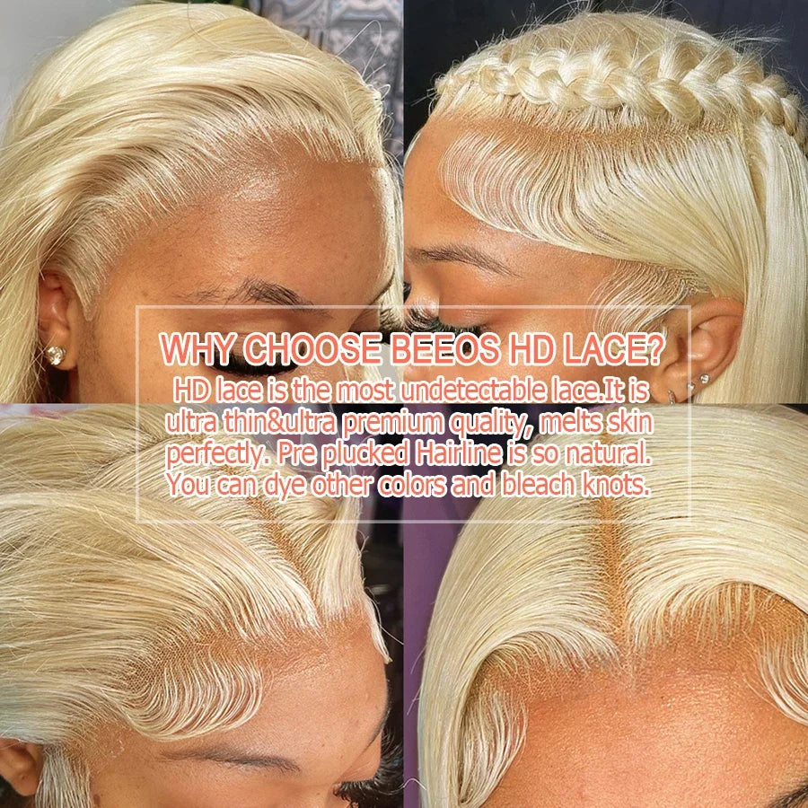 BEEOS 250% 34inch 613 Blonde 13x6 HD Full Lace Frontal Human Hair Wigs Straight Glueless 5x5 HD Lace Closure Wigs PrePlucked