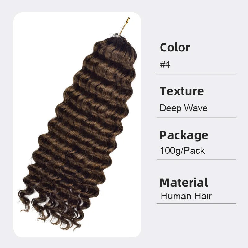 High Quality Human Hair Deep Wave Knotless Pre-Separated Braiding Crochet Hair Extensions 100g 14-26''Brazilian Virgin Remy Hair
