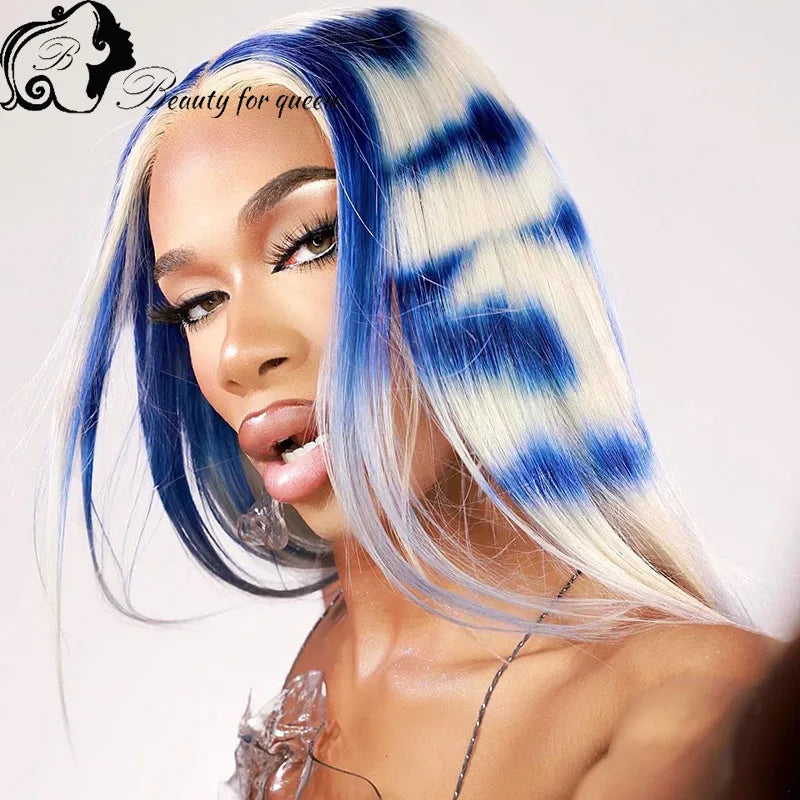 Colored Straight With Pattern High Quality Brazilian Human Hair Wig 13x4 HD Transparent Lace Frontal Wigs Pre Plucked Cosplay