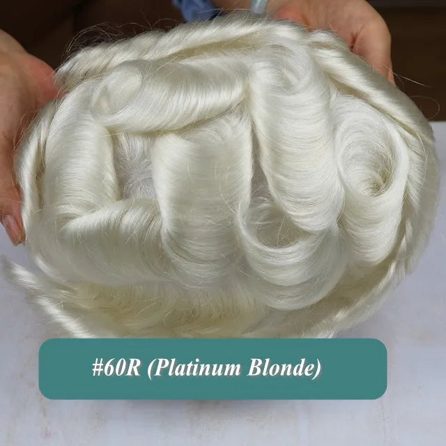 80%Density Old Man 1B80 Blonde Undetectable 0.02mm Ultra Thin Skin Vloop Men's Toupee Natural Hairline Microskin Hair System