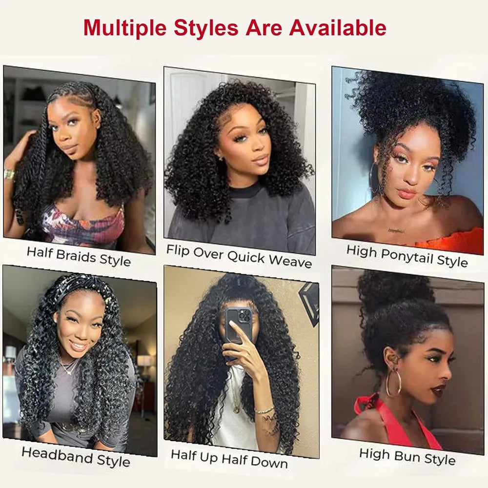 3 IN 1 Half Wig Human Hair 250 Density Deep Wave Glueless Wig Human Hair Ready to Wear 3 IN 1 Half Wig With Drawstring Half Wig