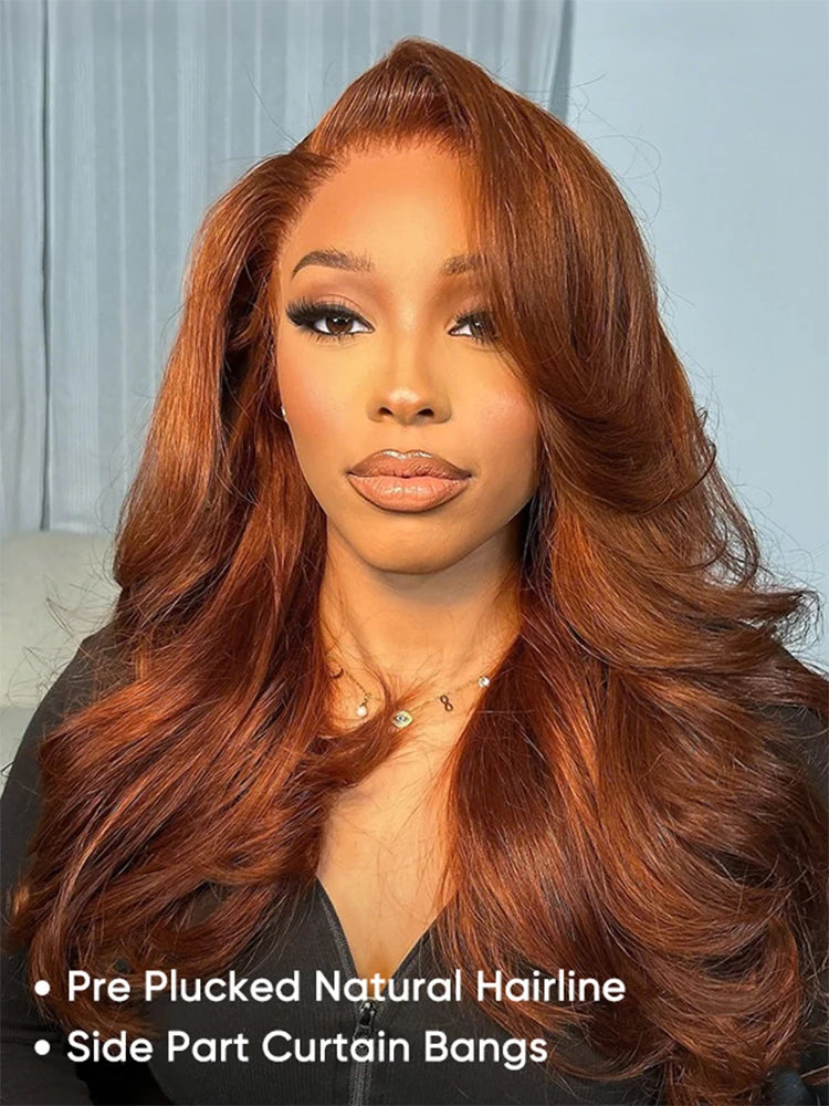 Alipearl Hair Big Wavy Ginger Colored Wig Layered Hair Side Part Redhead 13x4 Lace Front Wig Human Hair For Black Women