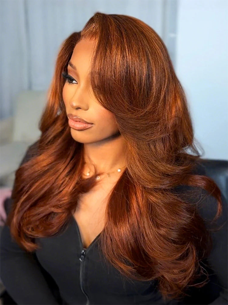 Alipearl Hair Big Wavy Ginger Colored Wig Layered Hair Side Part Redhead 13x4 Lace Front Wig Human Hair For Black Women