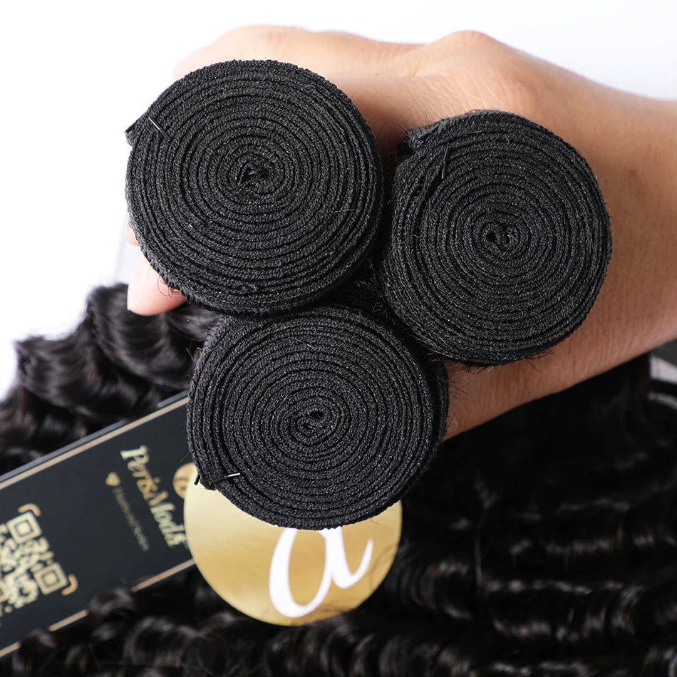 15A Deep Wave Bundles Human Hair Brazilian Weaving 100% Virgin Human Hair Extensions 1/3/4 Bundles Deal Curly Human Hair Bundles