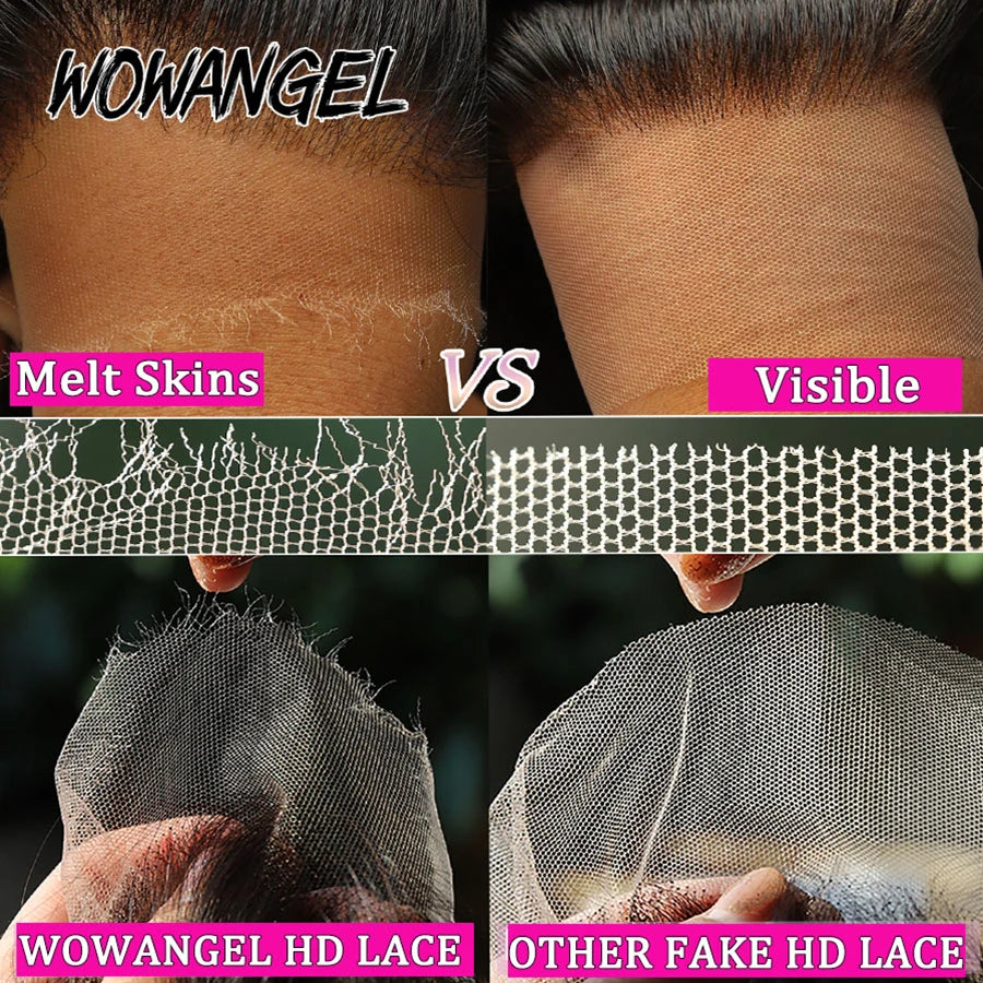 Wow Angel Deep Wave 13x6 HD Lace Frontal Wigs 250% Jet Black HD Lace Front Human Hair Wigs Skinlike Natural Hairline Remy hair