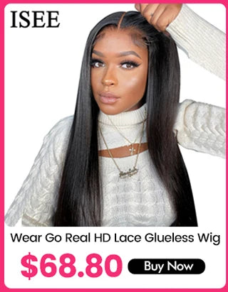 ISEE 360 Kinky Curly Wear Go Glueless Wig With Invisi Draw-strings Pre-Cut Lace Wear Go Wigs Pre-Bleached Knots  Human Hair Wig