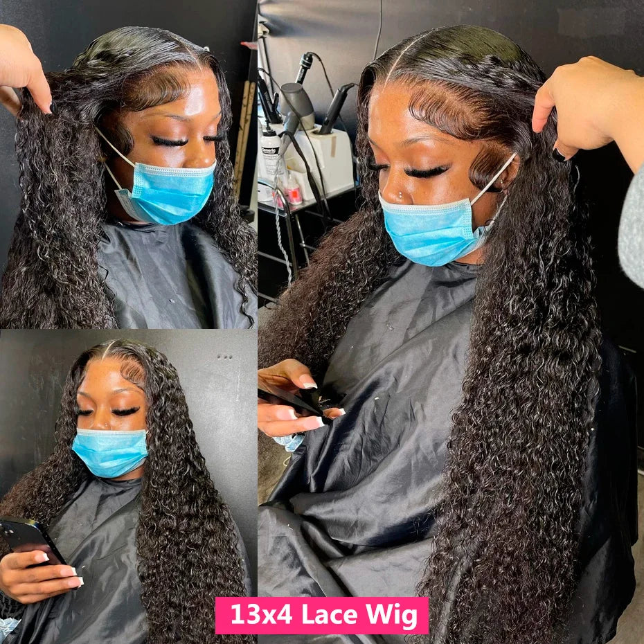 13x4 13x6 Transparent Loose Deep Wave Human Hair Wigs 30 32 34 Inch Deep Curly 4x4 Lace Closure Human Hair Wigs For Women 180%