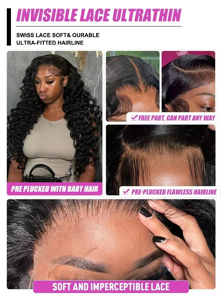 100% Human Hair Brazilian Deep Wave 300% Density 40 Inch Wigs Loose Water Wave Lace Front Wig 4x4 13x6 HD Lace Human Hair Wig