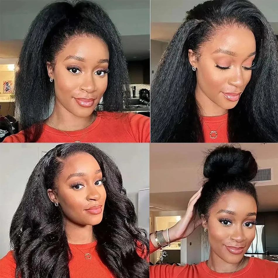 Kinky Straight Half Wig Human Hair 3 In 1 Seamless Flip Over Half Wigs Human Hair Wear Go Glueless Drawstring Headband Wig 200%