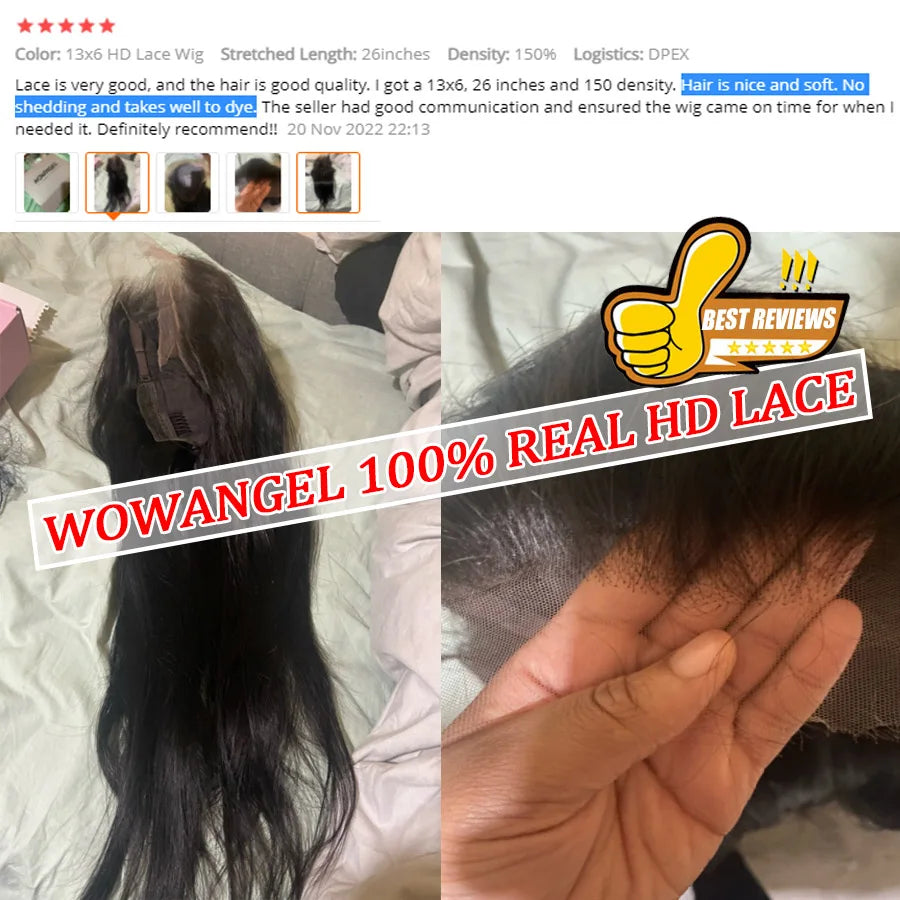 Wow Angel HD Full Frontal Wigs 36inch Straight Melt Skins 13x6 HD Lace Front Human Hair Wigs Virgin Hair Pre Plucked Glueless